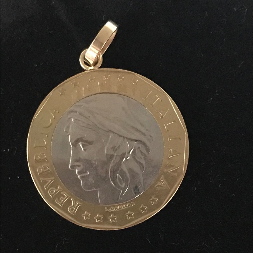 Repubblica Italiana 1000 Lira Coin Pendant - 14KT Milor Italy